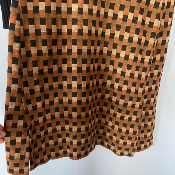 Vintage 70s Jay Kobrin Brown & Black Checkered Mock Neck Long Sleeve Dress 10 - Picture 4 of 10